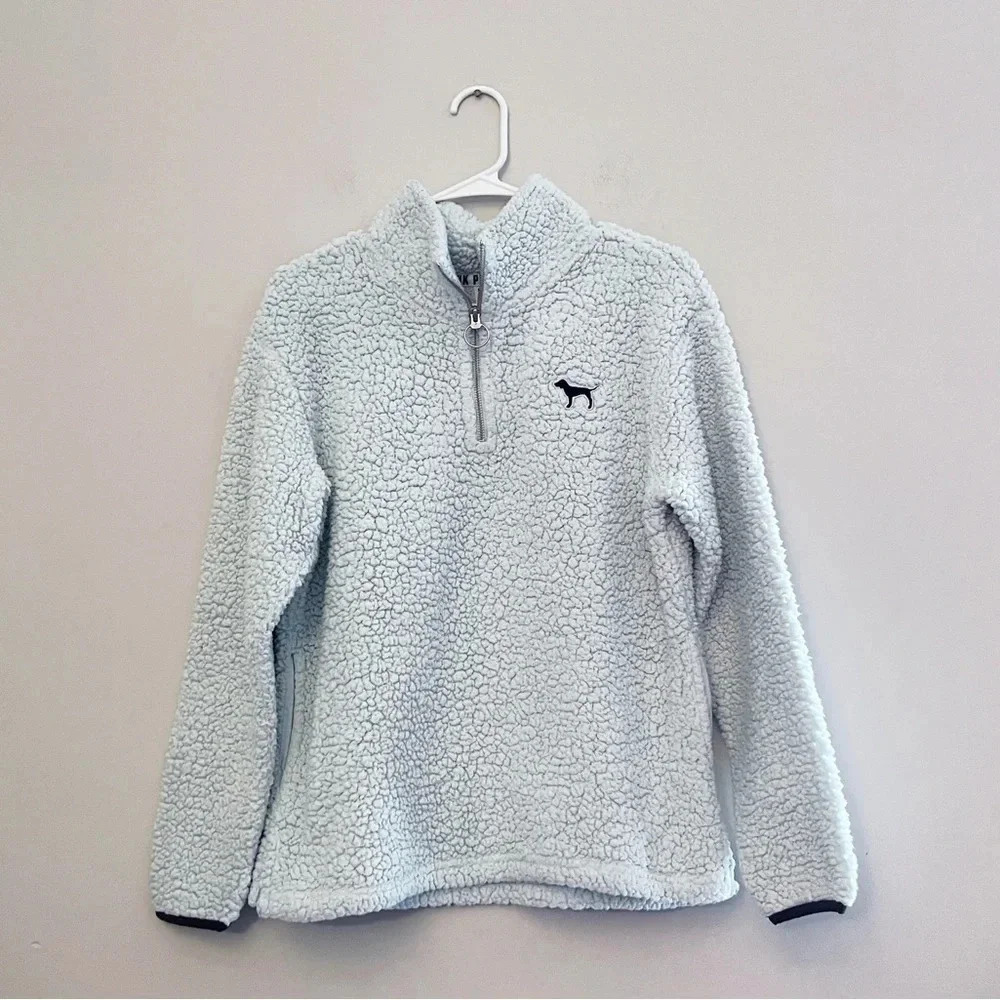 Y2k PINK Victoria's Secret light blue quarter zip sherpa outdoors